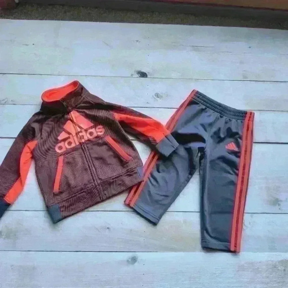 Adidas Boys Activewear Jogging Jacket Pants Outfit Gray Orange Size 12 Months - Picture 1 of 8